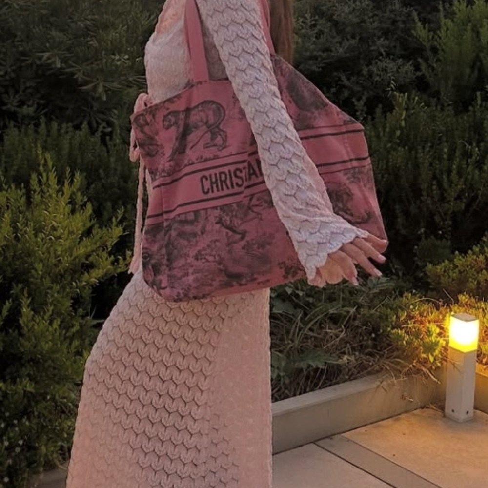 Dior pink and Cream Canvas Tote! DIORVIERA! NWT